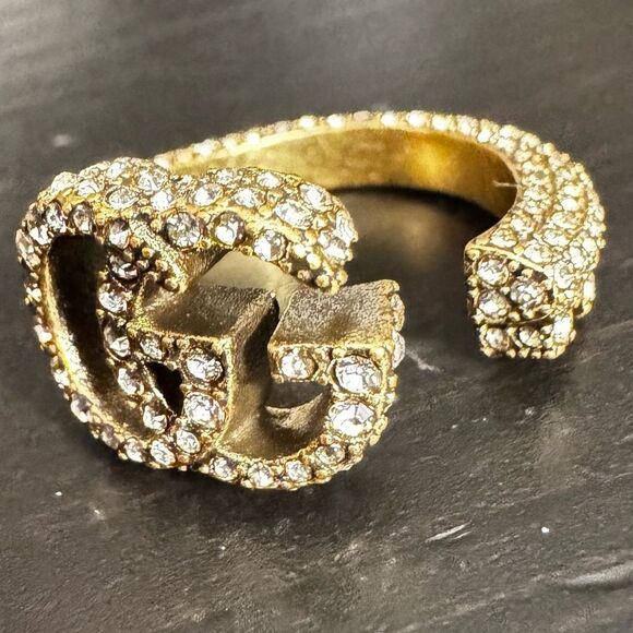 Gucci Signed Barrel Key Crystal Pave Unisex Adjustable Ring - Picture 10 of 15